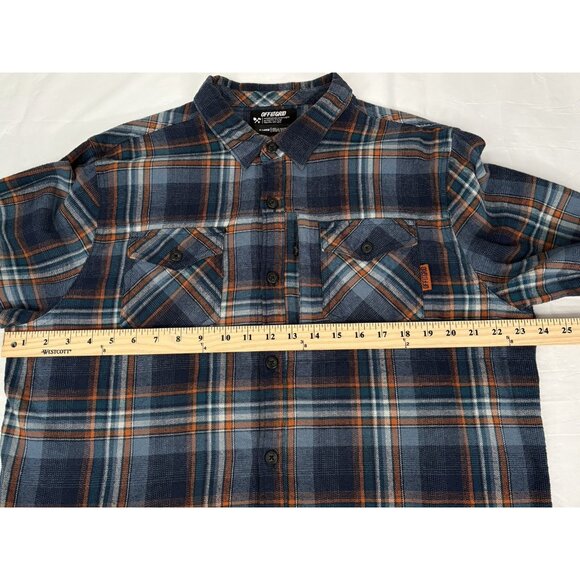 Off The Grid Destroyer Flannel Shirt Men’s XL Blue Orange Plaid Long Sleeve - Picture 12 of 14